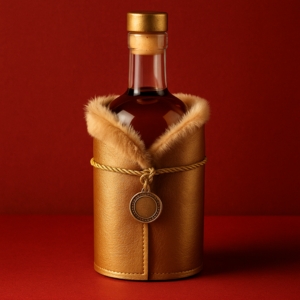 Fourreaux de bouteille en fourrure et cuir